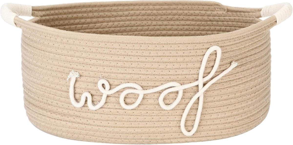 JeiibrZui Natuurlijk Katoen - Hondenspeelgoed Opbergmand - 42x29x23 Cm - 16,65 Liter Capaciteit - Handgemaakt Met Grepen - Voor Speelgoed En Voer - Beige Organizer Voor Woonkamer