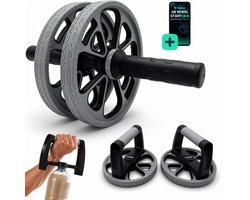 Hulser Ab Wheel 3-in-1 - Buikspierwiel, Opdruksteunen en Dumbbells - Met startgids - Push-up bar - Sixpack trainer - Ab Roller - Buikspiertrainer