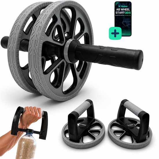 Foto: Hulser ab wheel 3 in 1 buikspierwiel opdruksteunen en dumbbells met startgids push up bar sixpack trainer ab roller buikspiertrainer