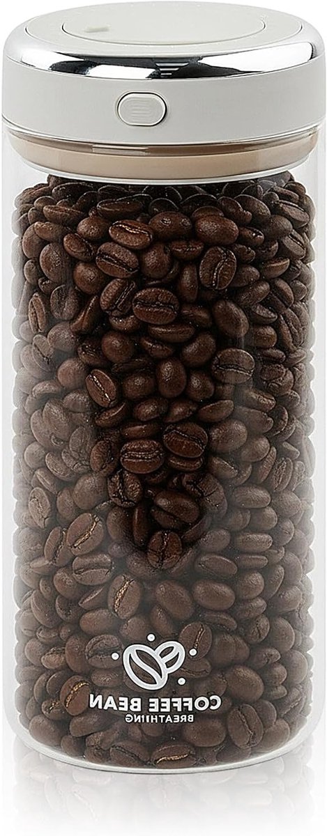 Luchtdichte glazen koffiecontainer met afneembare klep en datumweergave, ideaal voor het opslaan van koffiebonen, poeders en thee (1700ml)