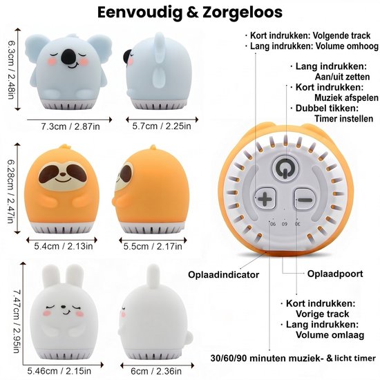 Goodli Witte Ruis machine met LED Sfeerverlichting - Luiaard - 20 Geluiden - 9 Kleuren - Slaapcomfort voor Baby, Kind en Volwassenen - Inclusief Slaaptimer - BPA-vrij - White Noise Machine — afbeelding 5