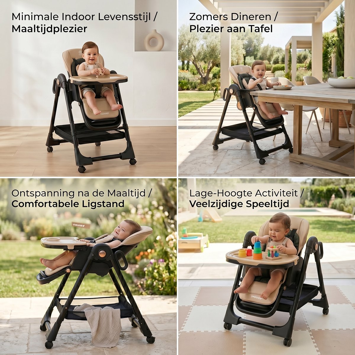 Twinky® Kinderstoel EXPLORE – 4-in-1 Kinderstoeltje Set met Schommel en Ligfunctie – Inklapbare Eetstoel & Baby Wagentje en Babystoel Voor Aan Tafel – Kinderzetel, Peuterstoeltje en Meegroeistoel in 1 — afbeelding 7