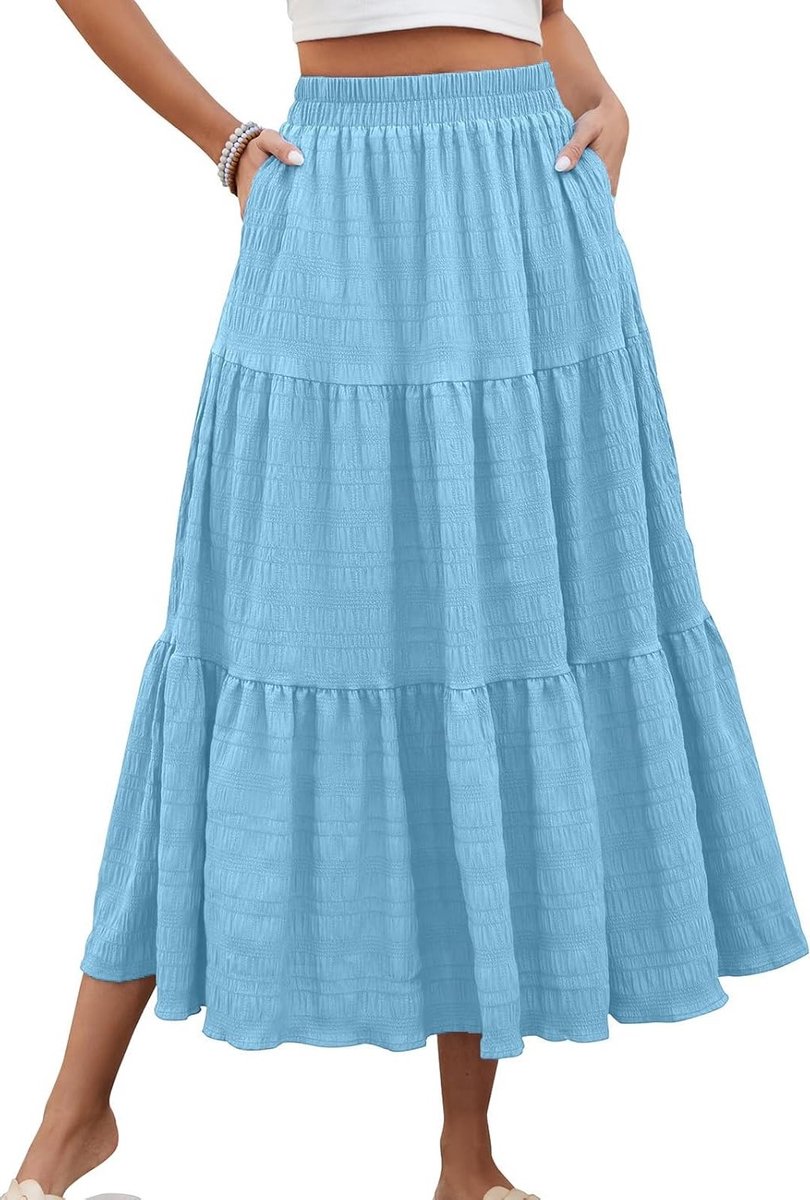 Zomerse Boho Chic Maxi Rok voor Dames, Hoge Taille, Elastische A-Lijn, Vloeiende Stijl voor Strand en Vakantie