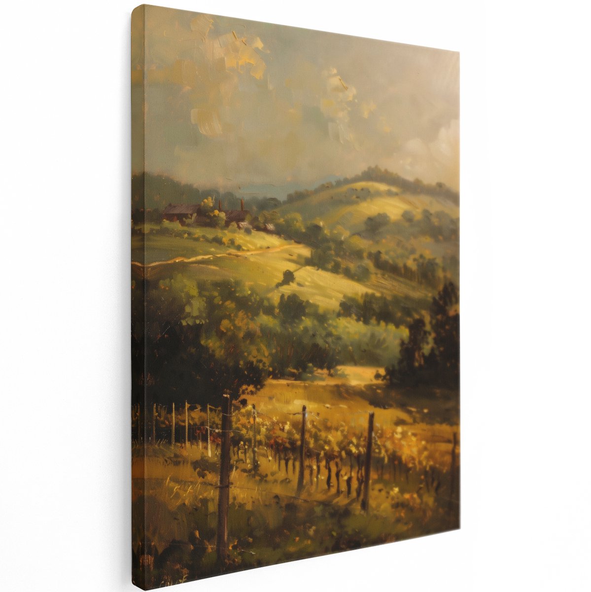 Artaza Canvas Schilderij Landschap - 30x40 cm - Wanddecoratie Wijngaard - Muurdecoratie Olieverf Natuur - Schilderijen Op Canvas - Goud