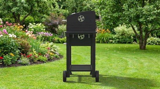 Houtskoolbarbecue Grillwagen met Deksel en Thermometer - House&Garden Angular BBQ Grill met Gietijzeren Rooster, Verstelbare Kolenbak & Weerbestendige Hoes - Luxe Buitenbarbecue voor Tuin & Camping — afbeelding 2