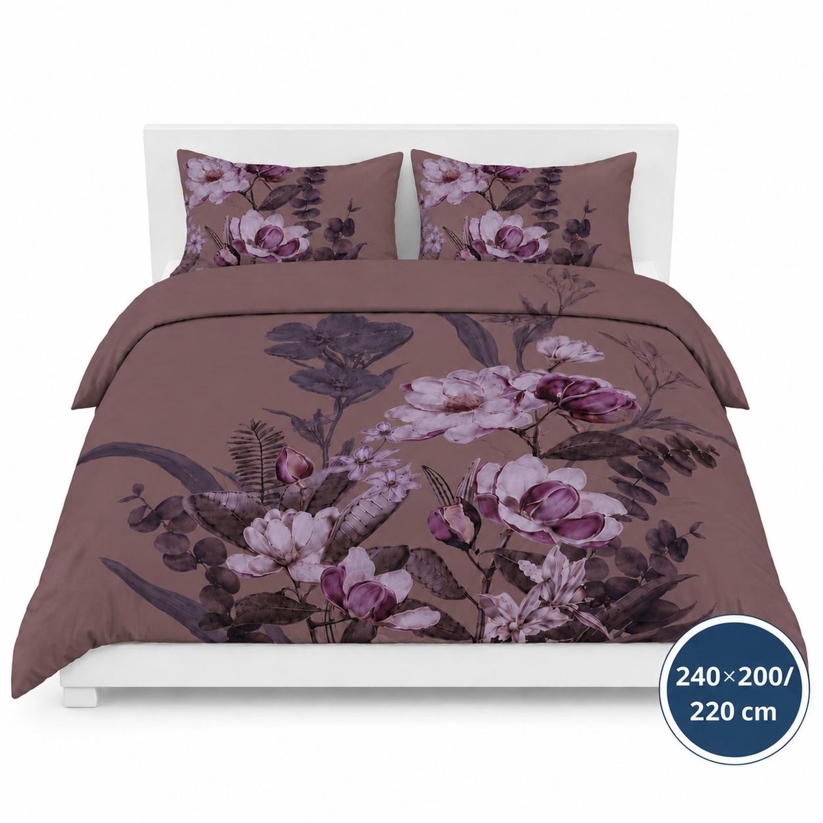 Dekbedovertrek - 240x200/220 - Bruin Roze - multi - Bloemen - Oase - Luxe, Zacht & Comfortabel - Inclusief Kussenslopen - Ademend - Kleurvast