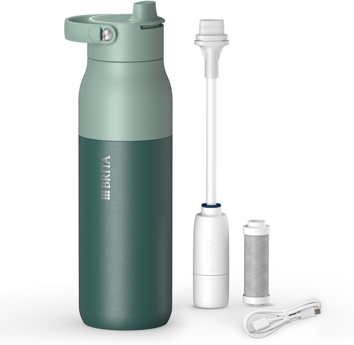BRITA LARQ iQ Digitale Drinkfles - Groen - 1000ml - Slimme RVS waterfles met app voor live-tracking en motivatie, actieve koolstofwaterfilter & UV-C - neutraliseert 99.99% bacteriën, vermindert micro-onzuiverheden, PFAS & meer