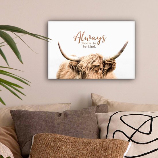 Schotse hooglander - Spreuken - Dier - Canvas - 30x20 cm - Wanddecoratie