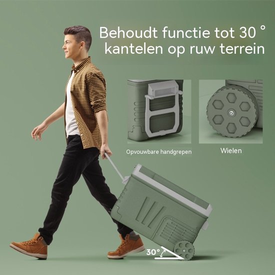 33L Compressor koelbox-Elektrische koelbox-Auto koelbox-Mini koelkast-Met wielen-Vriesfunctie-Stille werking-LED-Camping en boot-64,5cm-12V 230V-Groen — afbeelding 3