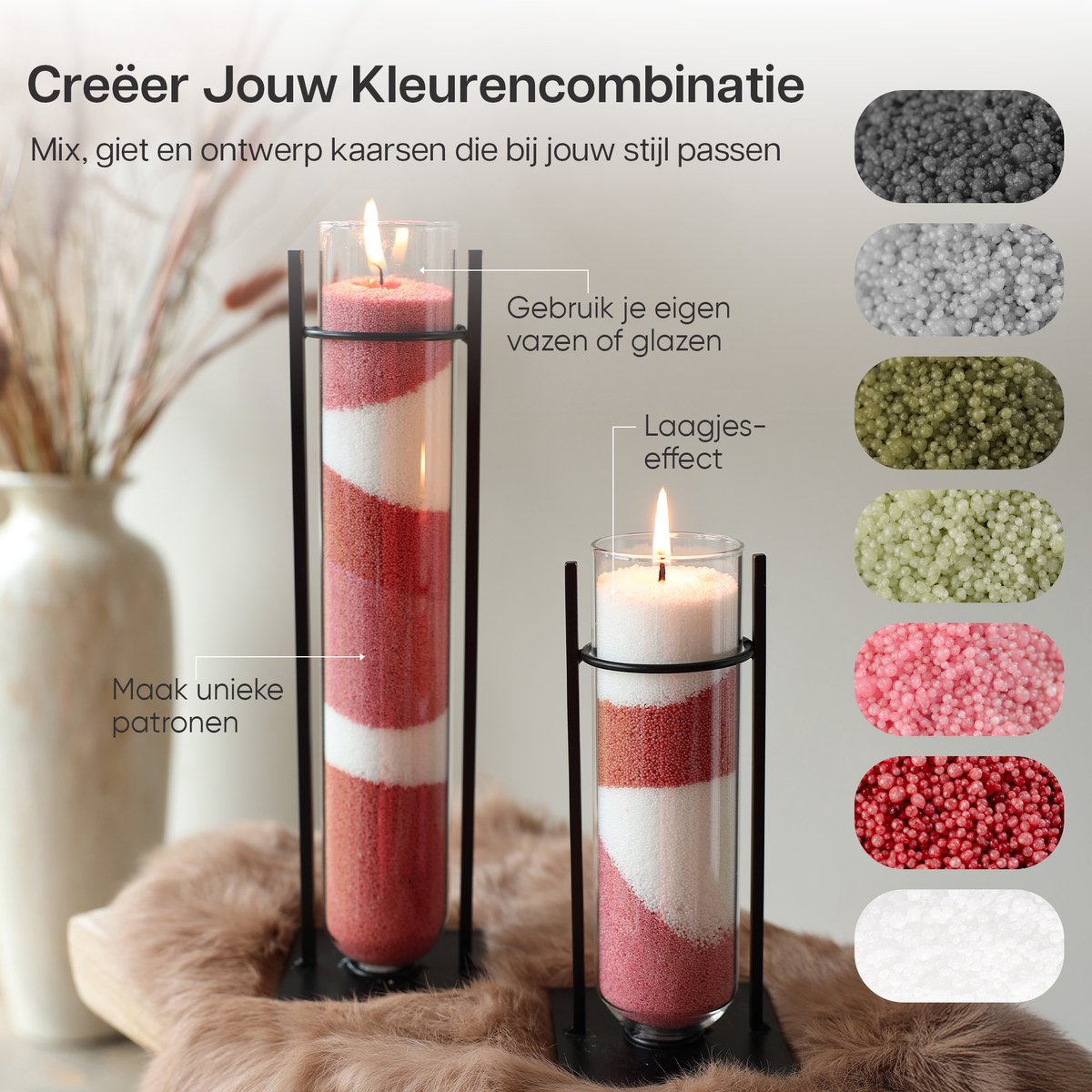 Comforder Kaarsenzand Set - Amber Geur 400g - Kaarsen maken voor Volwassenen - Kaarszand Was & Kaarsenwas - Burning Sand Wax - Geurkaars Zand - Candle Making DIY Kit - 4 lonten & 50 Branduren — afbeelding 4