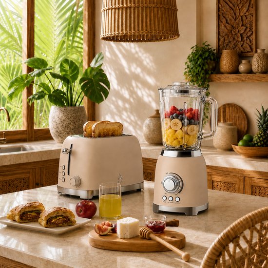 Motivai Blender - 800W Krachtige Smoothie & Soepmaker - 1.5L - BPA-vrij & PHAS-vrij - Stil & Veilig in Gebruik - RVS Messen & Dubbelwandig Retro Design - Matte Beige van Motivai — afbeelding 5
