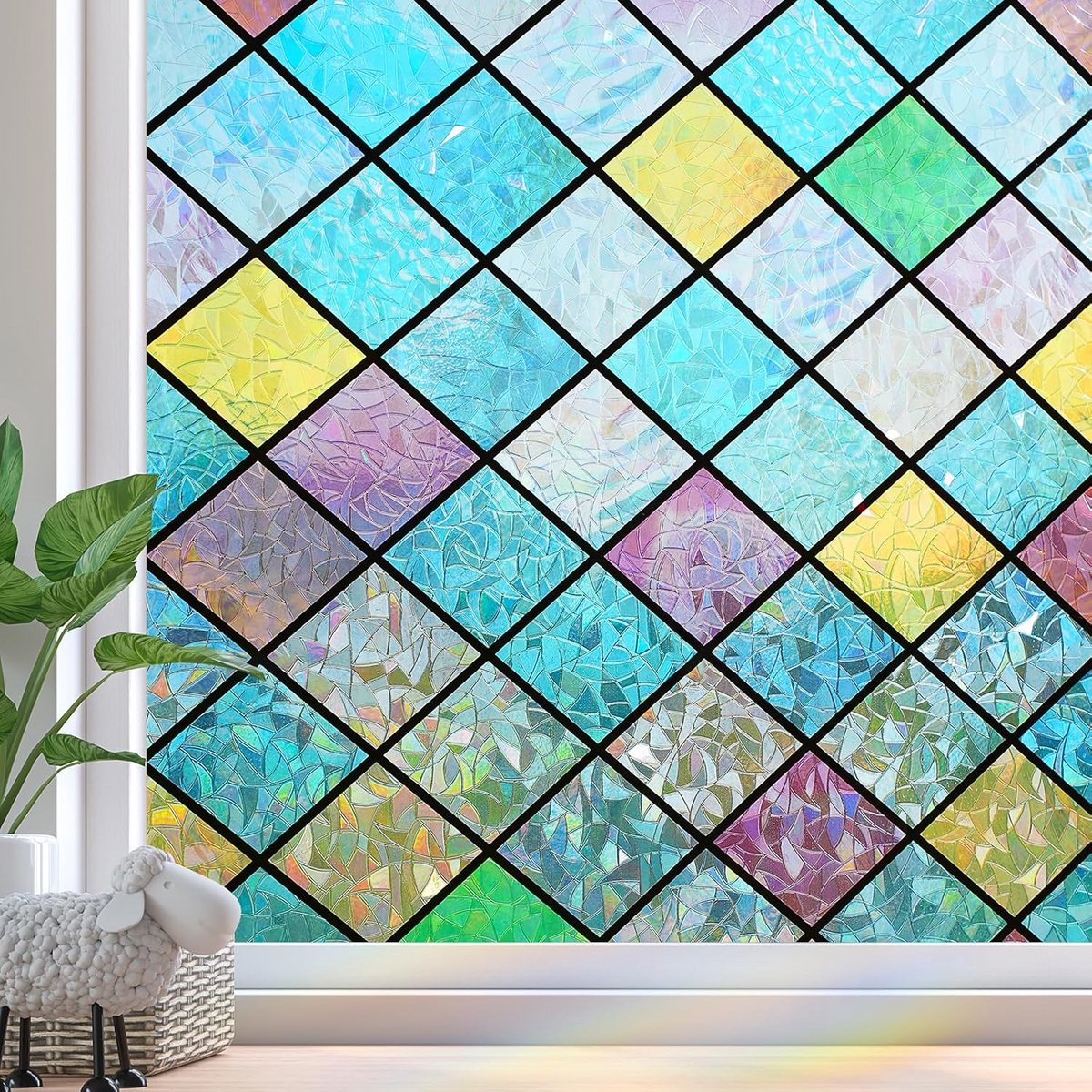 Raamfolie Glas in Lood - Zelfklevend - Decoratieve Folie - Privacy Glas - Zonder Lijm - Fu