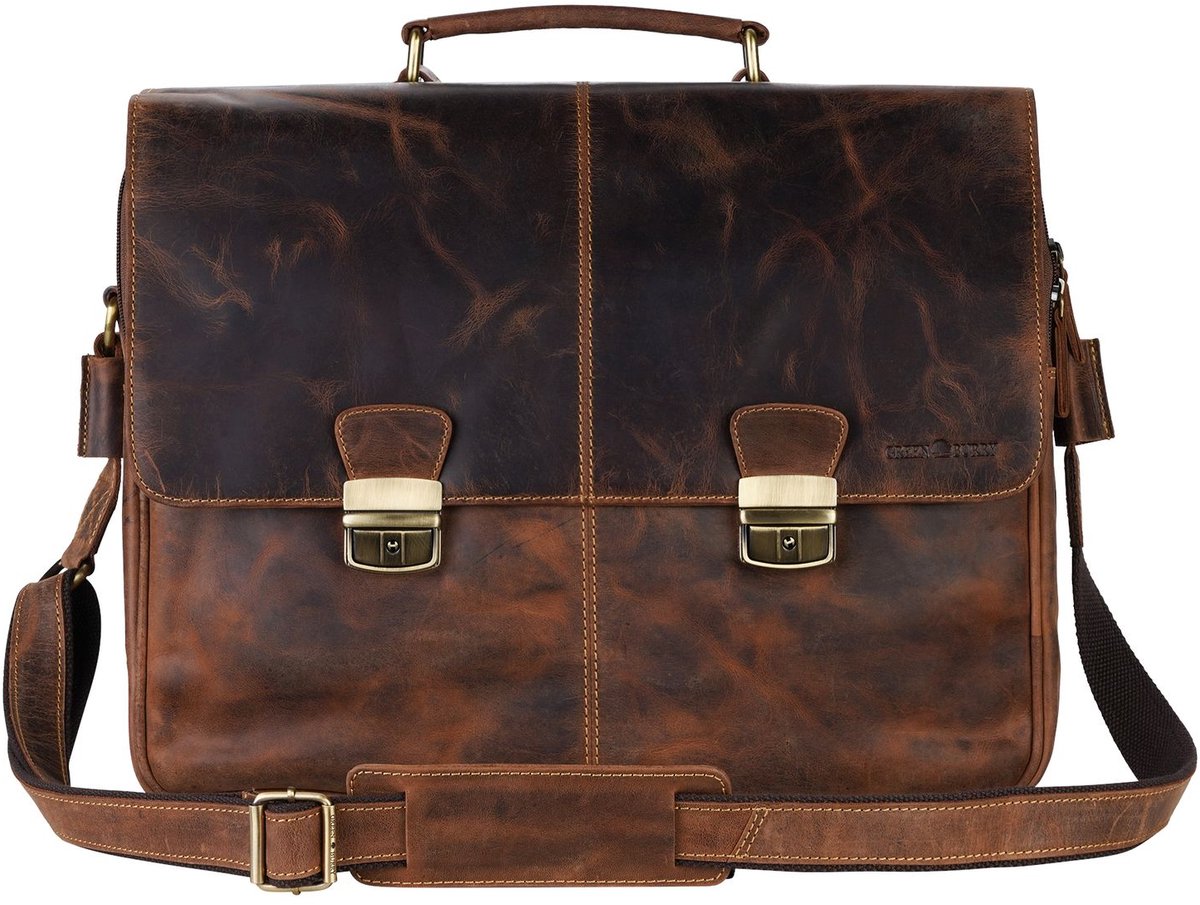 GREENBURRY business tas laptoptas met laptopvak Vintage Business Bag Brown bruine