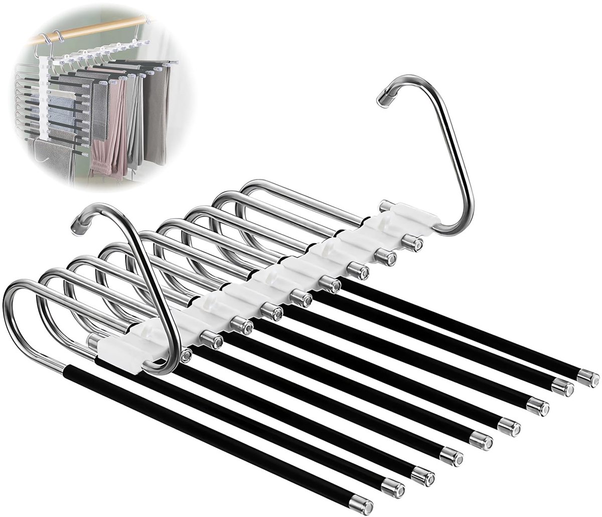 Dailygoods - Dailygoody - Broekhanger - Ruimtebesparend - Roestvrij staal - Multifunctionele kleerhanger - Antislip - Geschikt voor broeken, sjaals, jeans, kl