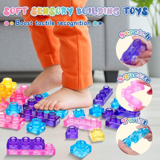 Namajunas - 40 zachte bouwblokken voor peuters - Stapelblokken - Baby speelgoed blokken - Sensorisch speelgoed - Montessori speelgoed - Samendrukbaar & Rekbaar bouwsets - Blokpuzzelspel - Fidget toys volwassenen & kinderen - Niet geschikt voor LEGO van Namajunas — afbeelding 5