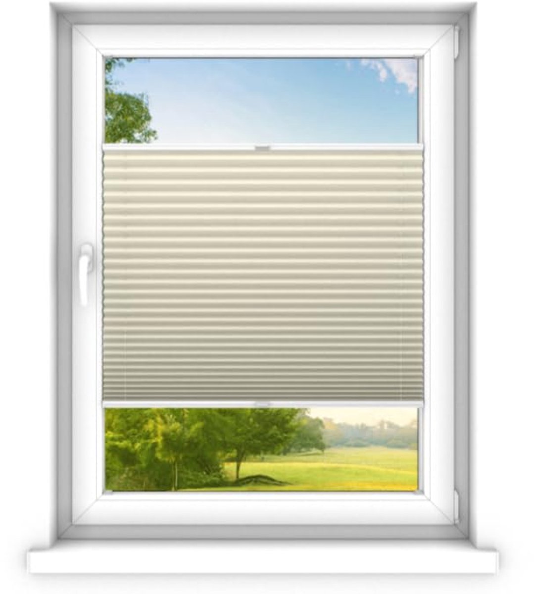 time4blinds - Plisségordijn zonder boren op maat gemaakt - Vouwgordijn - Plisségordijn privacy en zonwering - Eenvoudige installatie - Kant-en-klaar plisségordijn - 130x150 cm - Beige room