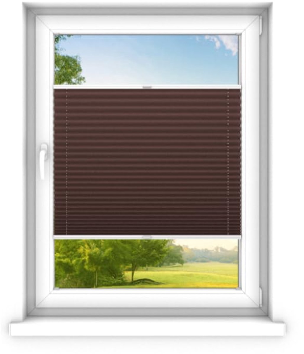 time4blinds - Plisségordijn zonder boren op maat gemaakt - Vouwgordijn - Plisségordijn privacy en zonwering - Eenvoudige installatie - Kant-en-klaar plisségordijn - 130x130 cm - Klassiek bruin