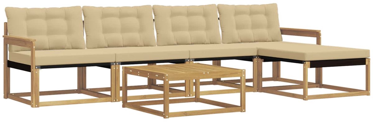 vidaXL Buiten - bank - set - 6 - st - 4-zits - Wit - en - Beige Wit en Beige