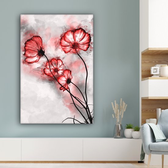 Peintures sur toile - Fleurs - Aquarelle - Rouge - 80x120 cm - Décoration murale