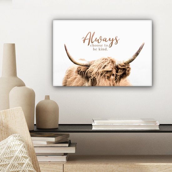 Schotse hooglander - Spreuken - Dier - Canvas - 30x20 cm - Wanddecoratie