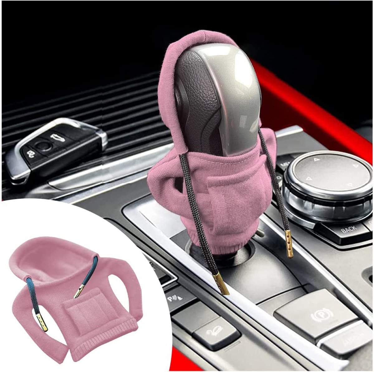 Dailygoods - Fluwelen Afdekking voor Versnellingspook Auto in Roze