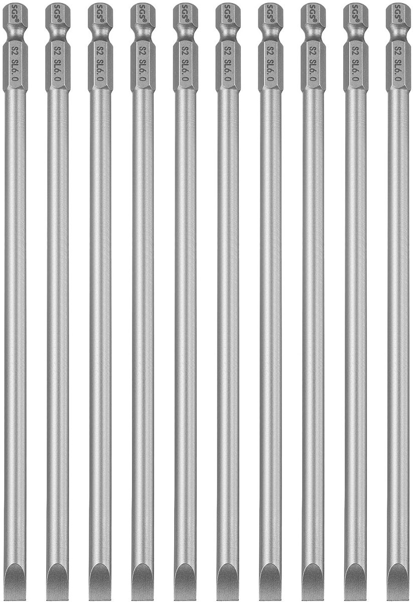 Dailygoods - 10 Stuks 6mm Slotted Schroevendraaier Bits - Lange Magnetische Platte Kop