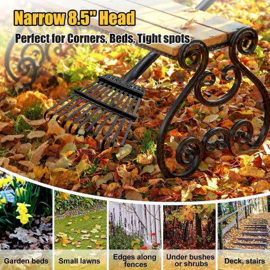 Dailygoods - Dailygoody - Tuinbladhark - 180 cm - Verstelbare stalen handgreep - 11 tanden - Geschikt voor kleine ruimtes - Voor delicate planten — afbeelding 2