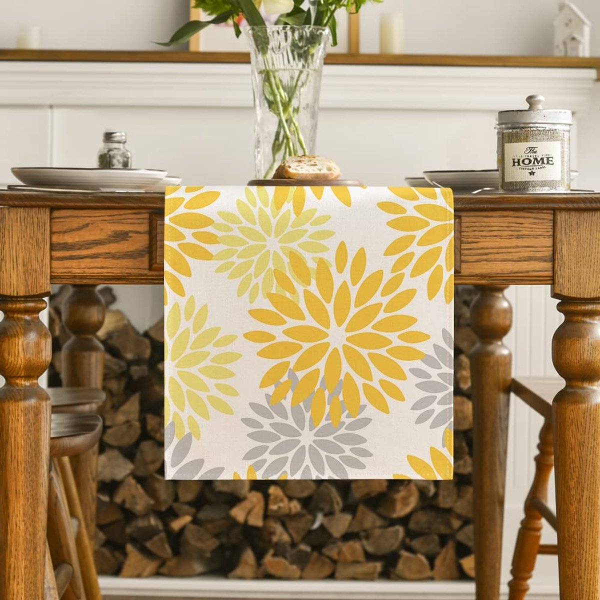 Dailygoods - Dailygoody - Tafelloper - Bloemen - Geel dahlia's - 40x100 cm - Keuken decoratie - Seizoensgebonden - Binnen en buiten