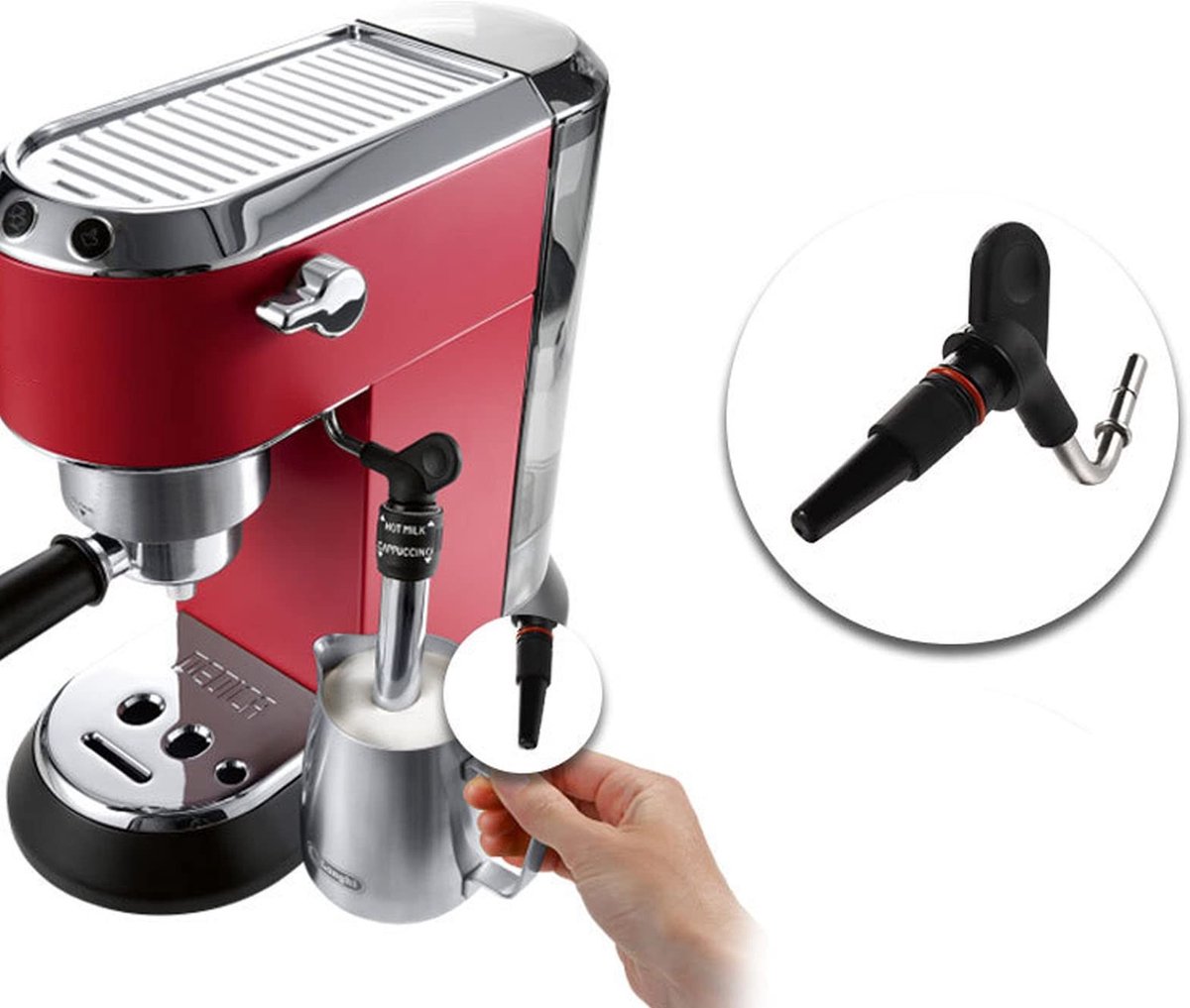 Dailygoods - Dailygoody - Melkschuimmondstuk - Koffiestoommondstuk - Duurzaam en hygiënisch - Roestvrijstaal en siliconen - Geschikt voor Delonghi - Vervangend ond.