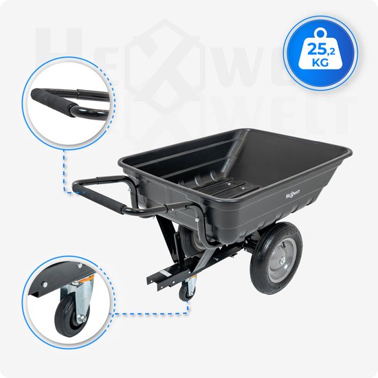 HW-ABS-TRAILER Tuinwagen voor zitmaaier en quad - 200 L - 200 kg Compatibel met de HEXWELT HW-TR-452 tuintractor — afbeelding 4