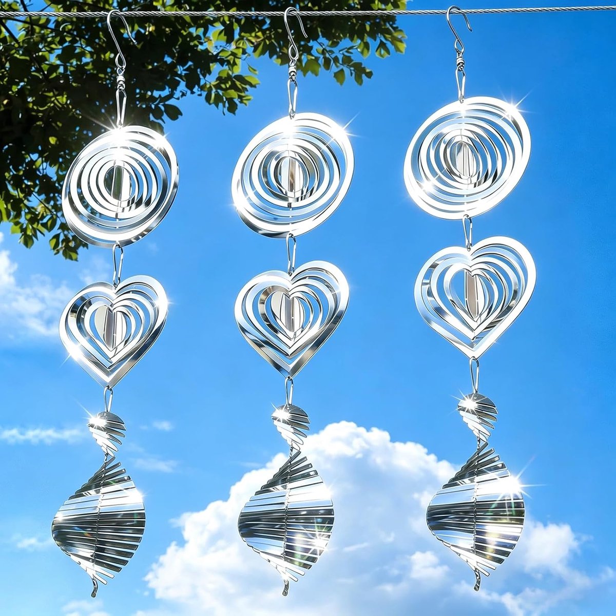 carmdering - Vogelverjager - Reflecterende Windspinner - Tuindecoratie - 3D Spiegel Effect - 360-Graden Rotatie - Roestvrij Staal - Elegante Uitstraling - Veilige Vogelafweer - 1 Stuk