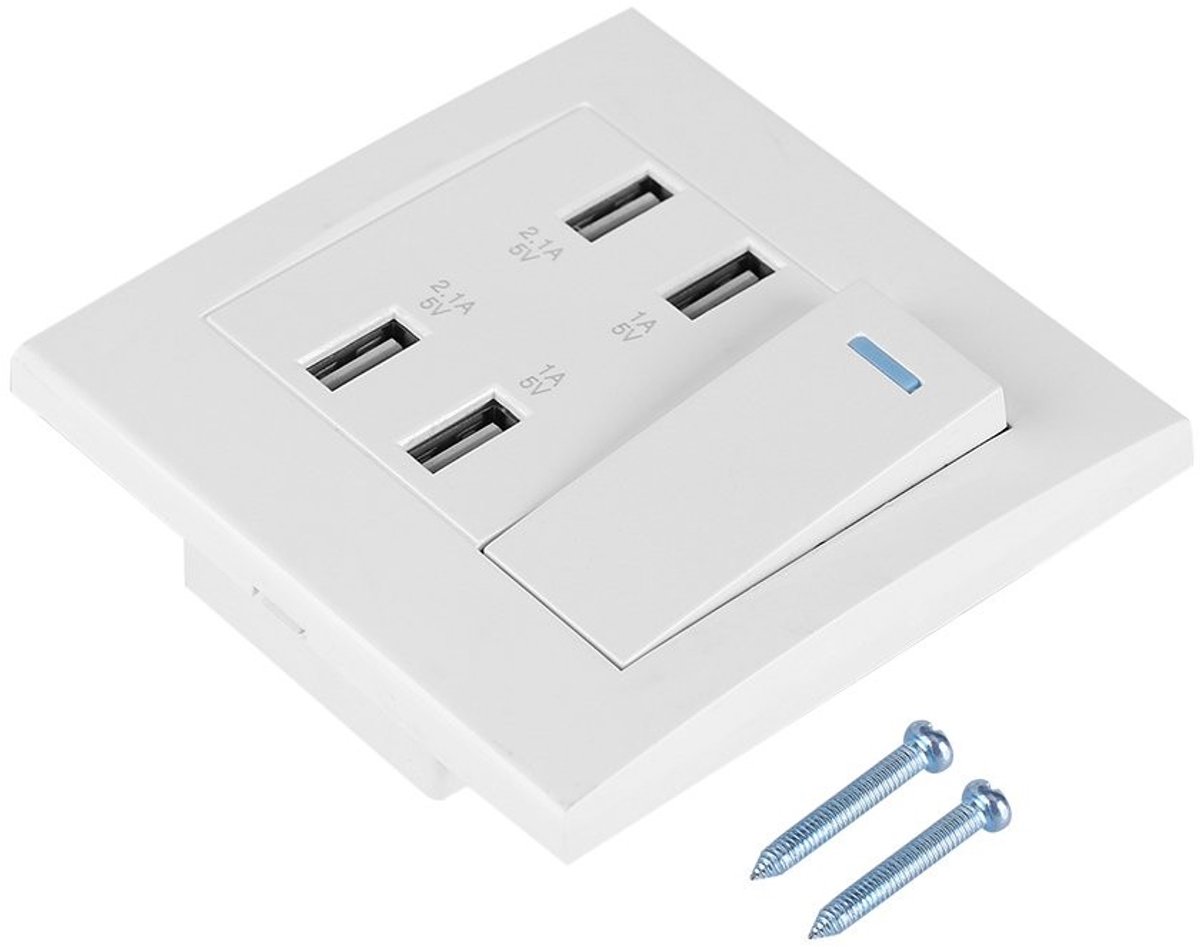 Dailygoods - Dailygoody - USB-wandcontactdoos - 4-poorts stopcontact - Snelle oplaadmogelijkheden - Compact formaat - Geschikt voor thuiskantoor en hotels