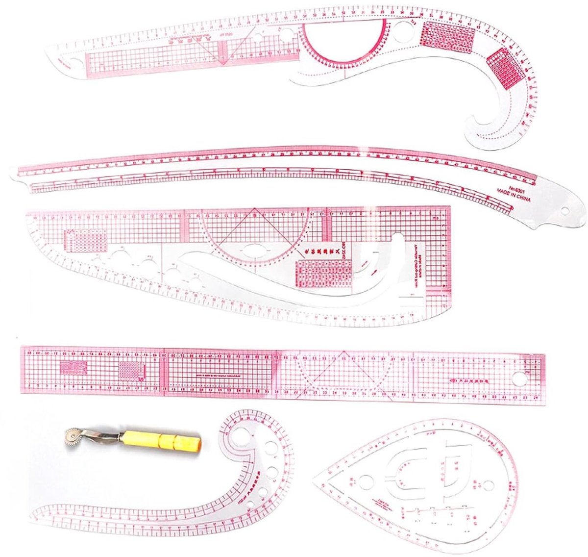 Set van 7 Franse Curven Linialen voor Naaien, Ideaal voor Beginners en Patroonontwerp, Perfect voor Handmatig Snijden en Creatieve Projecten
