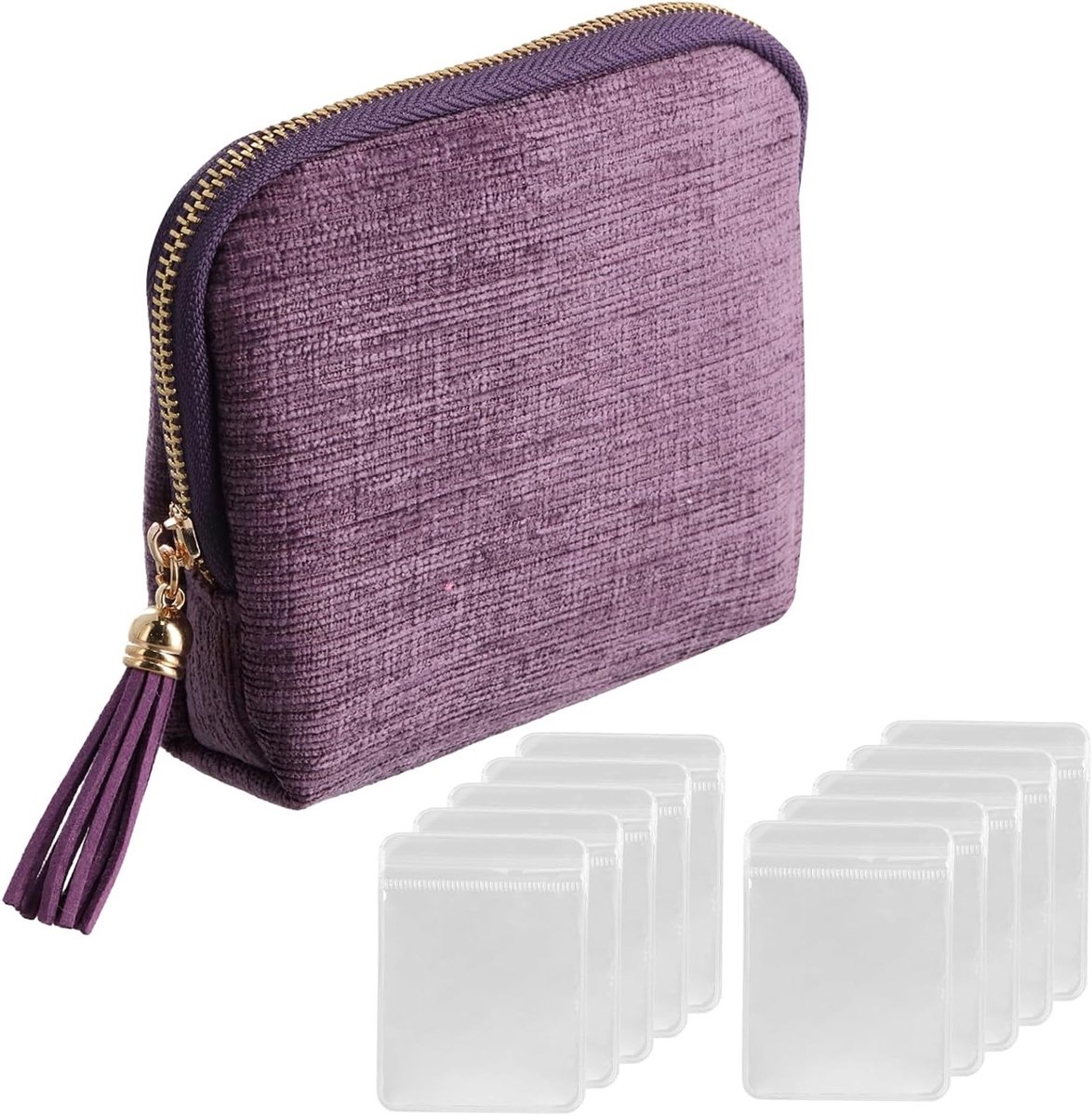 Sieradenopbergdoos met Fringes, Cosmetica Organizer met Rits en Kwast, 7 Compartimenten voor Armbanden, Ringen, Kettingen en Oorbellen
