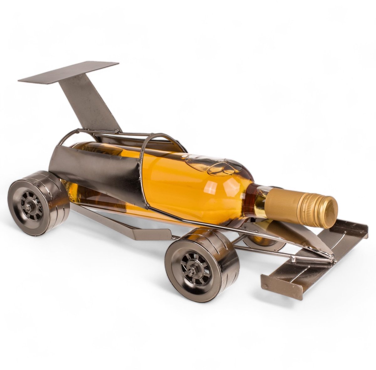 Dailygoods - Dailygoody - Wijnflessenhouder - Racewagen Design - Stijlvolle Decoratie - Zilver - Ideaal voor Wijnliefhebbers - Perfect voor Keuken en Woonkamer