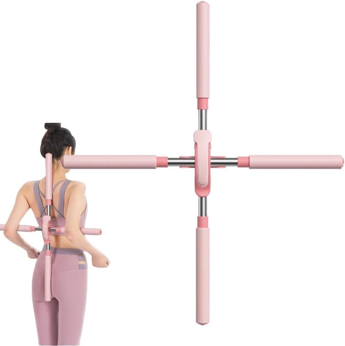 Verstelbare Yoga Sticks voor Houdingscorrectie, Stretching Tool voor Rugverbetering en Humpback Correctie (Roze)