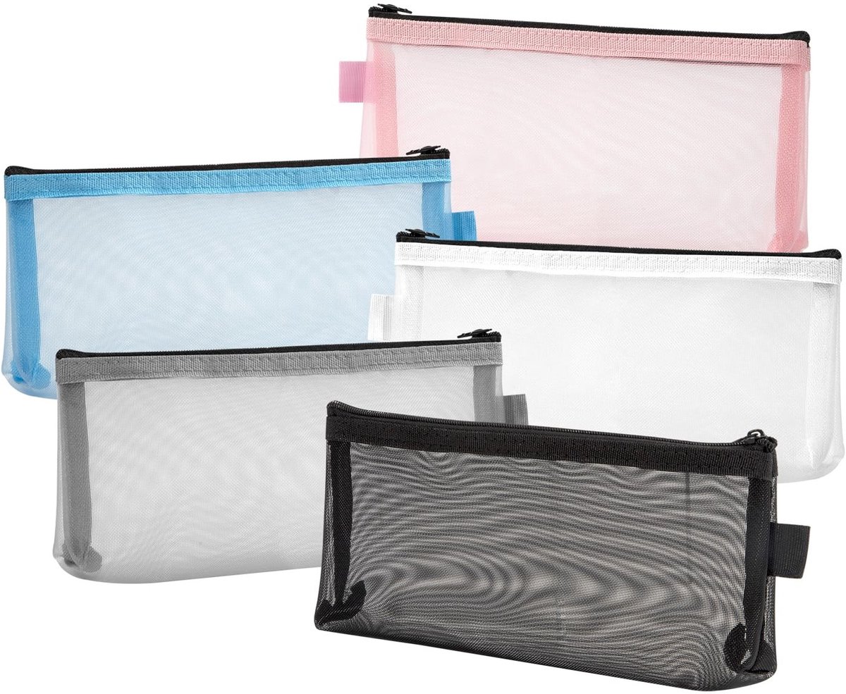 Dailygoods - Dailygoody - Pennenetui - Make-uptas - Multifunctionele organizer - Multicolor - Opbergzak voor reizen - Geschikt voor school en kantoor - 5 stuks