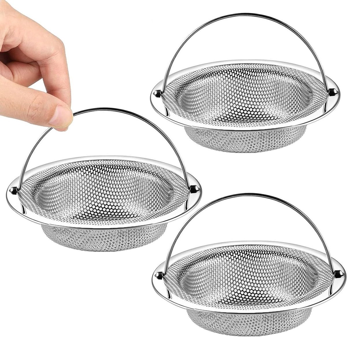 RVS Afvoerzeef Set van 3 voor Keuken en Douche - Haarafvoerfilter voor Badkuip en Gootsteen