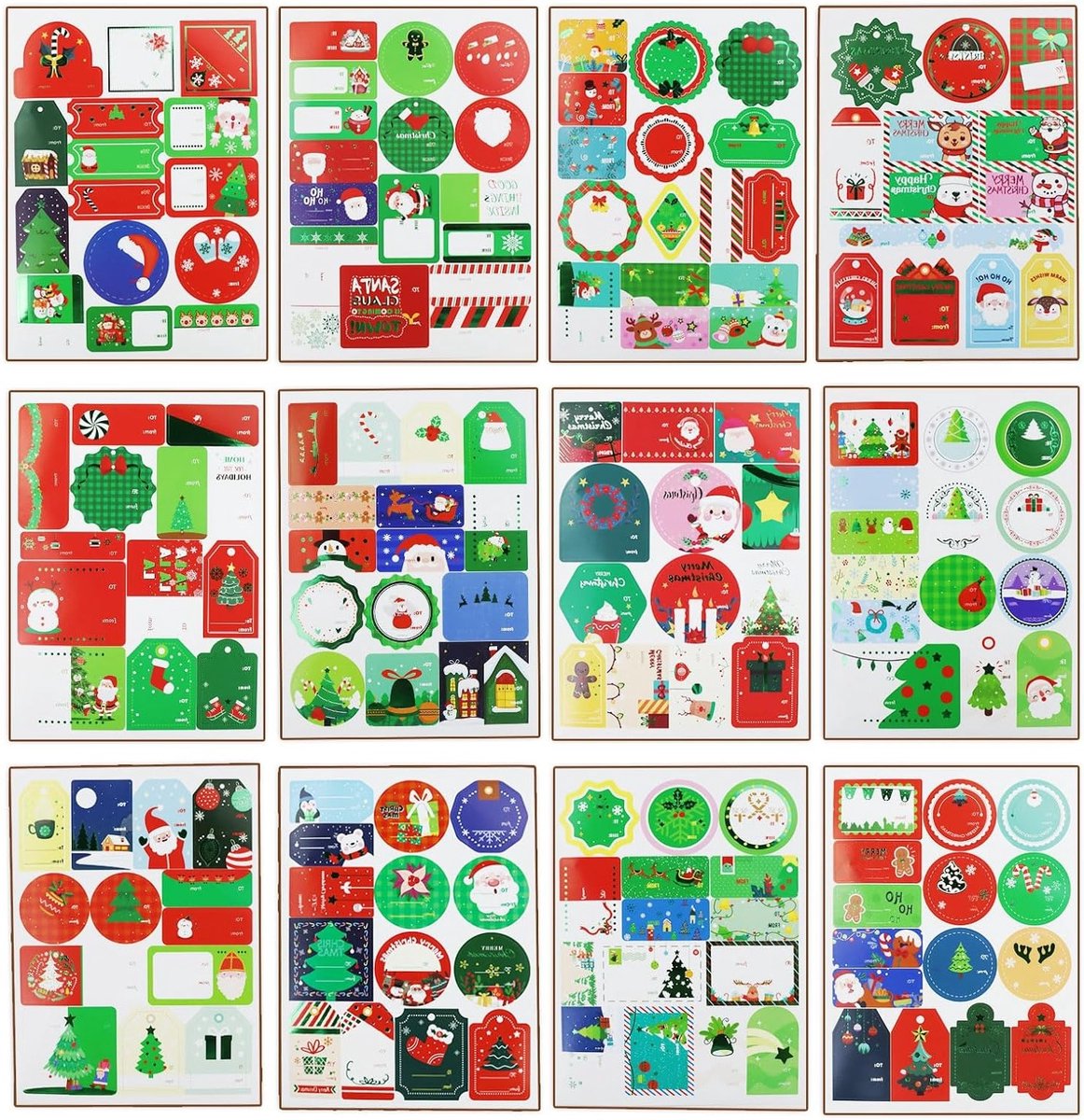 Set van 177 Cadeaulabels, Kerststickers, Zelfklevende Naamstickers met Goudfolie voor Cadeaus, Wenskaarten en Feestdecoraties