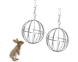 Set van 2 Hooi Voederballen met RVS Frame en Ophangsystemen voor Konijnen, Cavia's en Chinchilla's