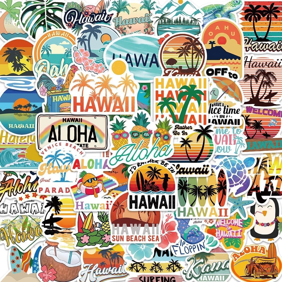Dailygoods - Dailygoody - Zomerstrandstickers - Hawaï-stickers - Kleurrijke plakstickers - 50 stuks - Ideaal voor kinderen - Perfect voor zwembad en strand