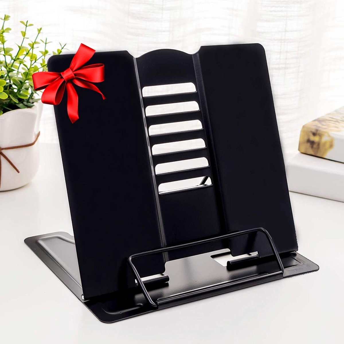 Dailygoods - Dailygoody - Bureau Boek Stand - Verstelbare Kookboek Houder - Draagbaar en Stevig - Zwart - Documenten Steun - Ideaal voor Recepten en Tablets