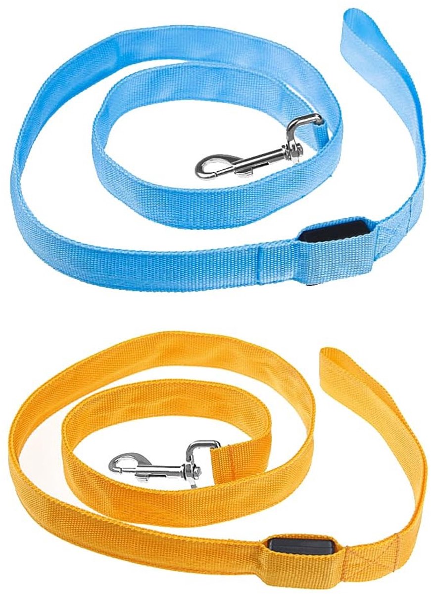Dailygoods - Dailygoody - LED-hondenriem - Veiligheidslijn - Comfortabel nylon - Geel en blauw - Lichtgevende hondenriem - Geschikt voor honden - 2 stuks