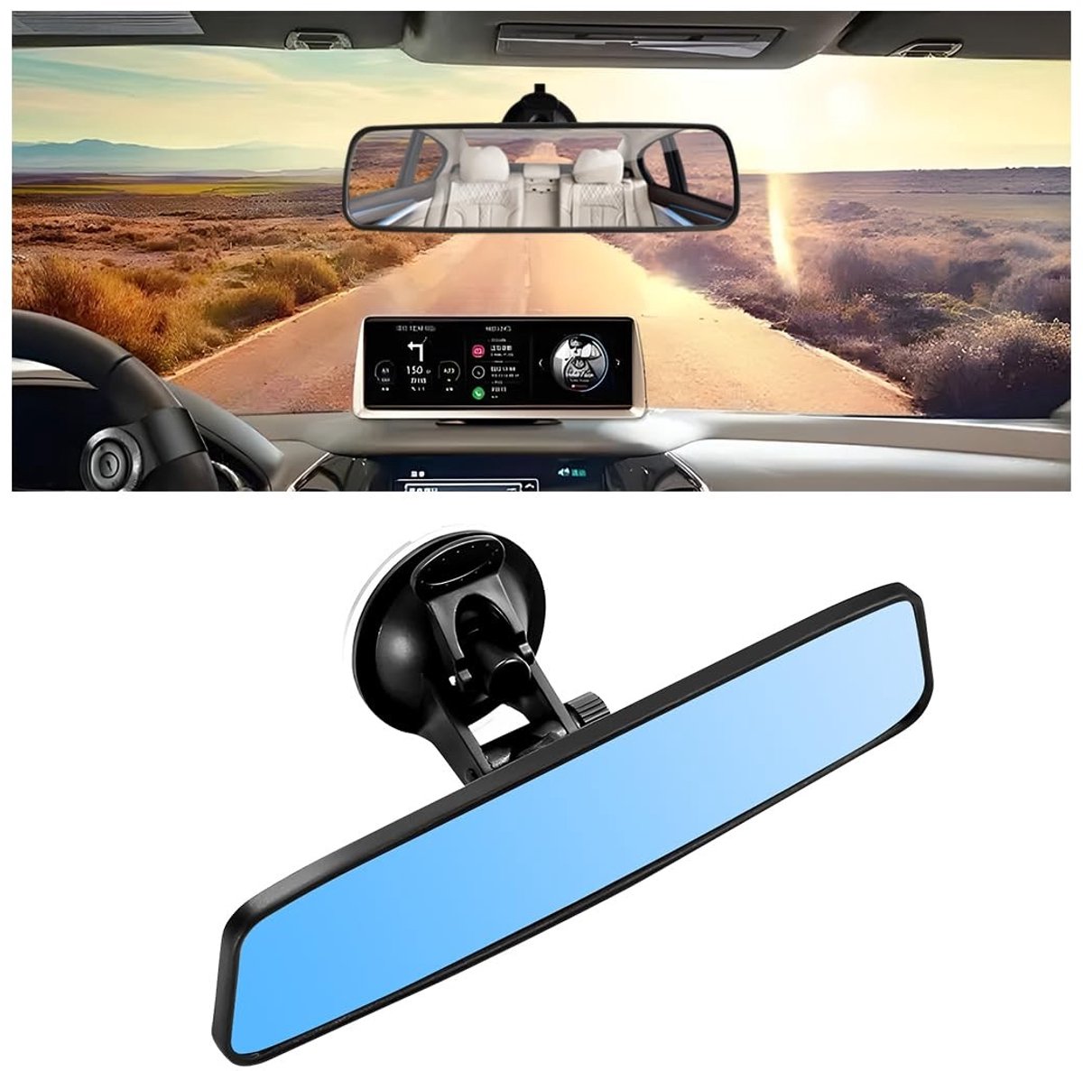 Dailygoods - Dailygoody - Achteruitkijkspiegel - Blinde vlekken verminderen - Blauw - Universeel instelbaar - Auto en SUV - 360° draaibaar
