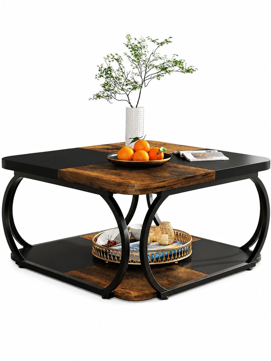 A.U.D Essentials - Salontafel - Bijzettafel - Koffietafel - Vierkant - Twee laags - Zwart -99,7 × 99,7 × 50,2 cm