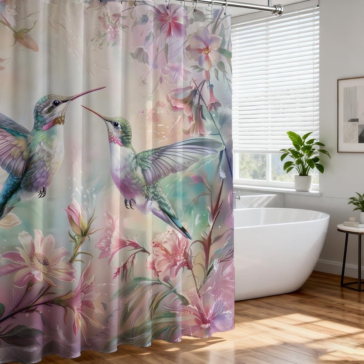 Dailygoods - Douchegordijn Bloemen Roze Paars Waterdicht 183 x 183 cm