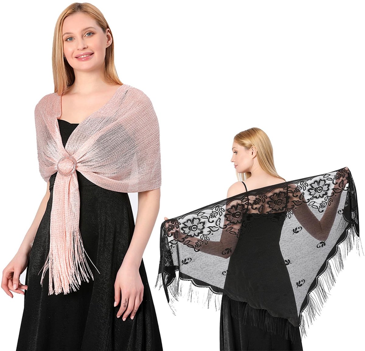 Dailygoods - Set van 2 Elegante Dames Sjaals met Glanzende Afwerking