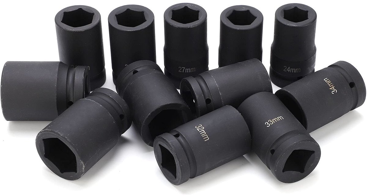 Dailygoody - 12-Delige Diepe Slagdoppenset - Professionele Gereedschapsset - 1 inch Aandrijving - Geschikt voor Automotive - Inclusief opbergdoos