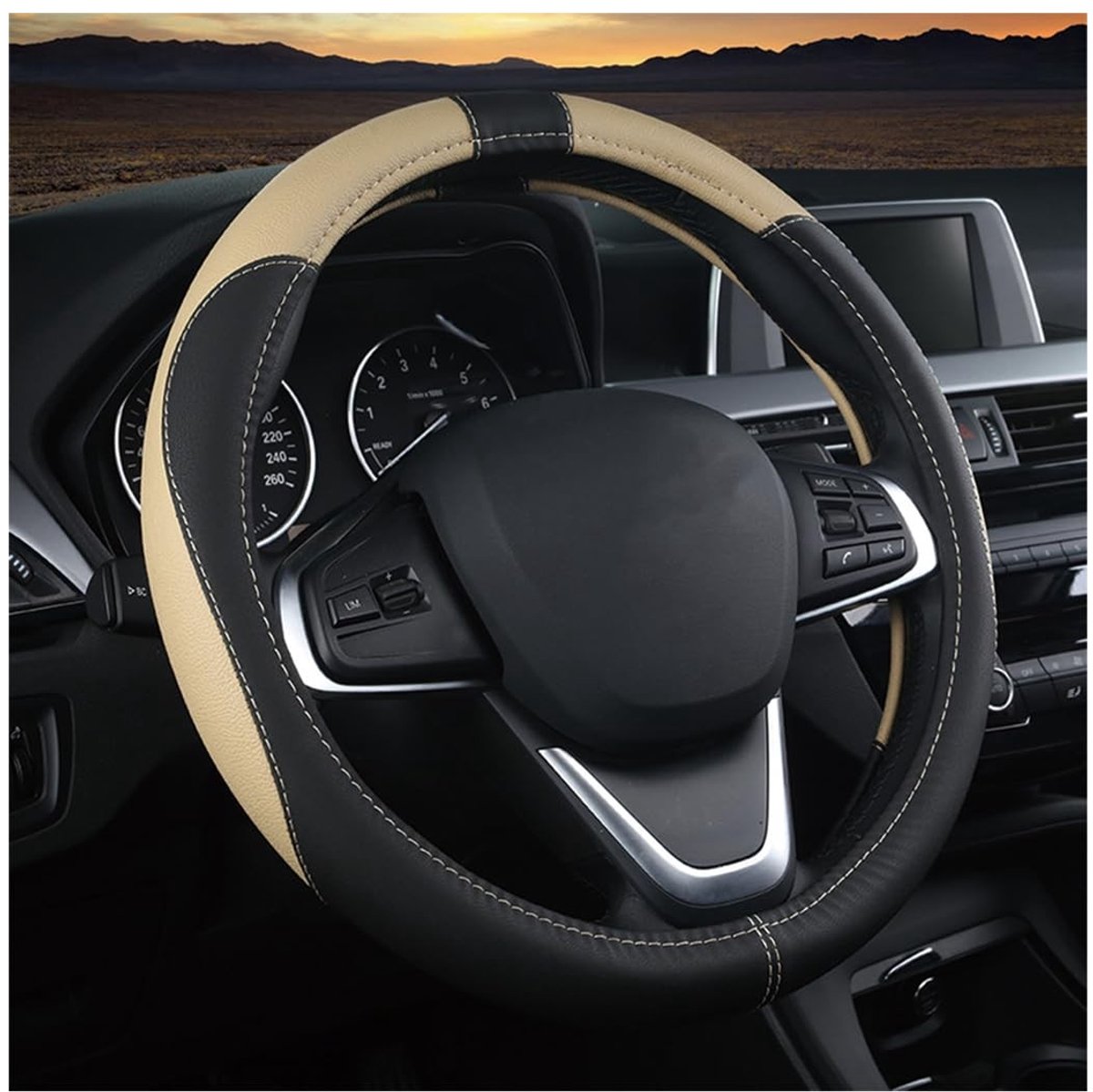 Dailygoods - Dailygoody - Stuurhoes voor auto - Antislip - Microvezel-leer - Zwart/beige - Ademend - Universeel geschikt