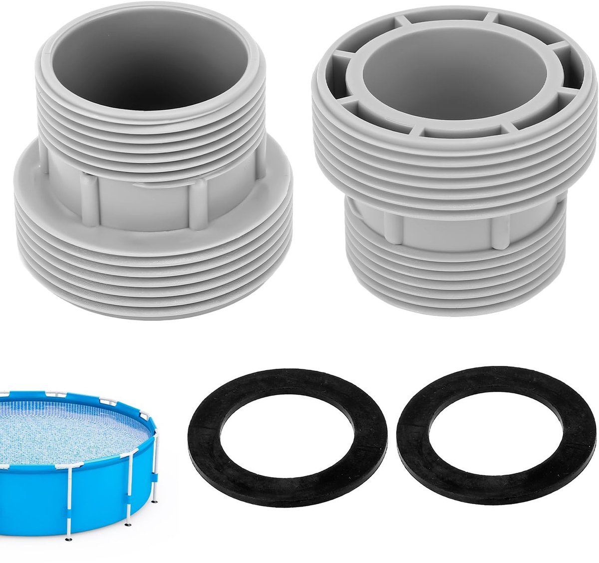 Dailygoods - Dailygoody - Adapterset zwembadslang - Kunststof 2-delig - Compatibel met Intex - Schroefdraad 60 mm/47 mm - Filter en pomp - Geschikt voor harde slangen